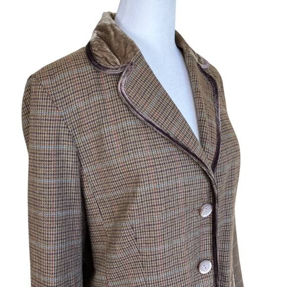 J. Jill Wool Blend Plaid Tweed Blazer w Velvet Trim Y2K Academia Preppy Sz 8 - Picture 4 of 16